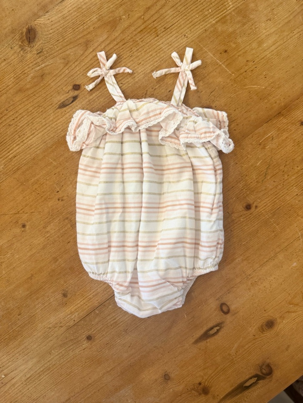 Striped Pink & Cream Ruffle Baby Girls One-Piece Bodysuit